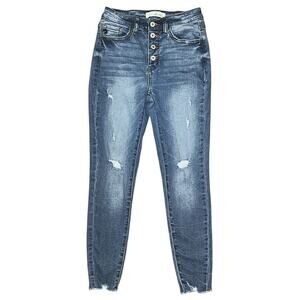 KanCan Distressed Button Fly High-Rise Skinny Jeans Size 5 26X26